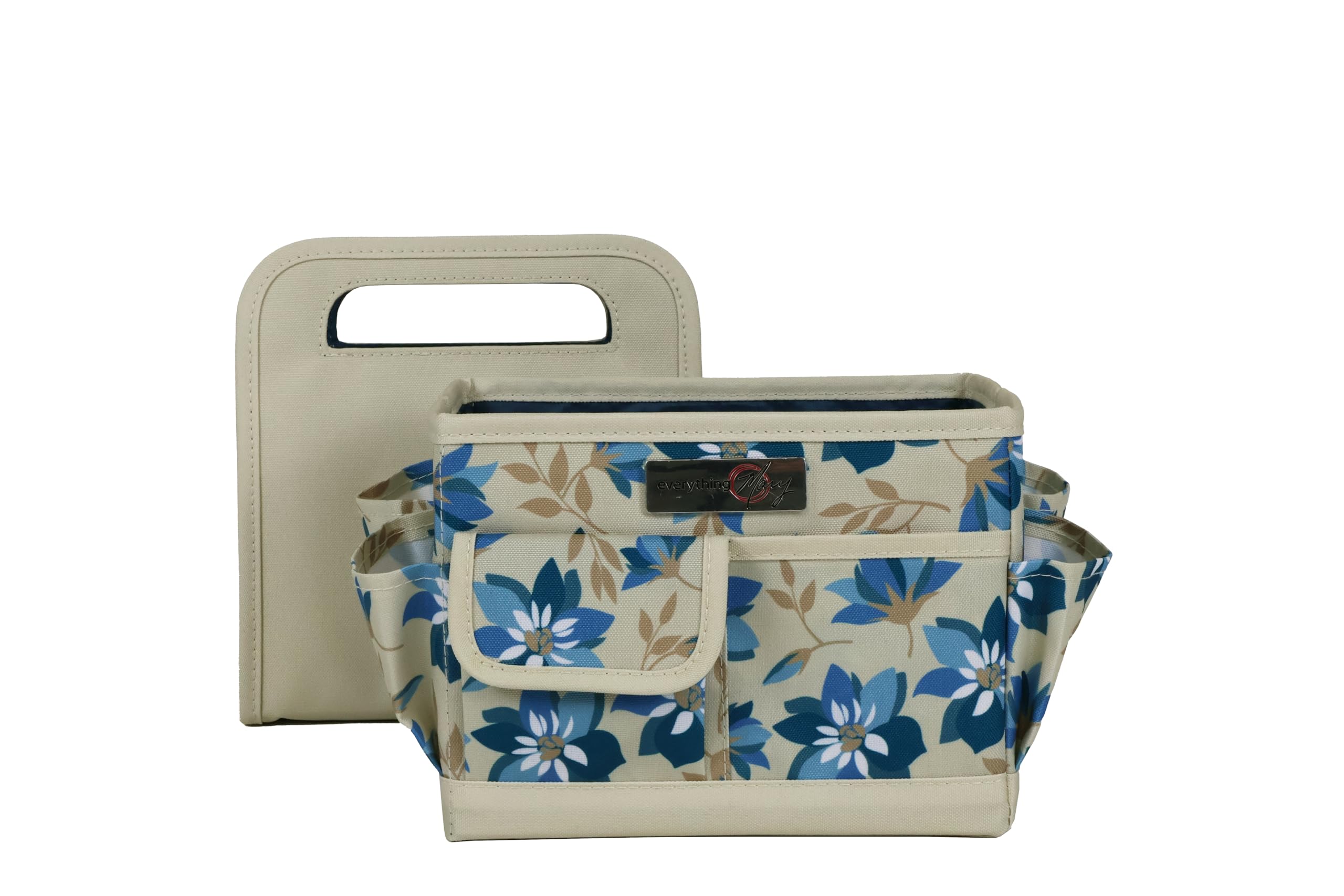 Everything Mary Desktop Tote Organizer – Tan Floral Craft Bag – Portable Storage for Art Supplies, Sewing, Scrapbooking, DIY Tools & Creative Project Organization