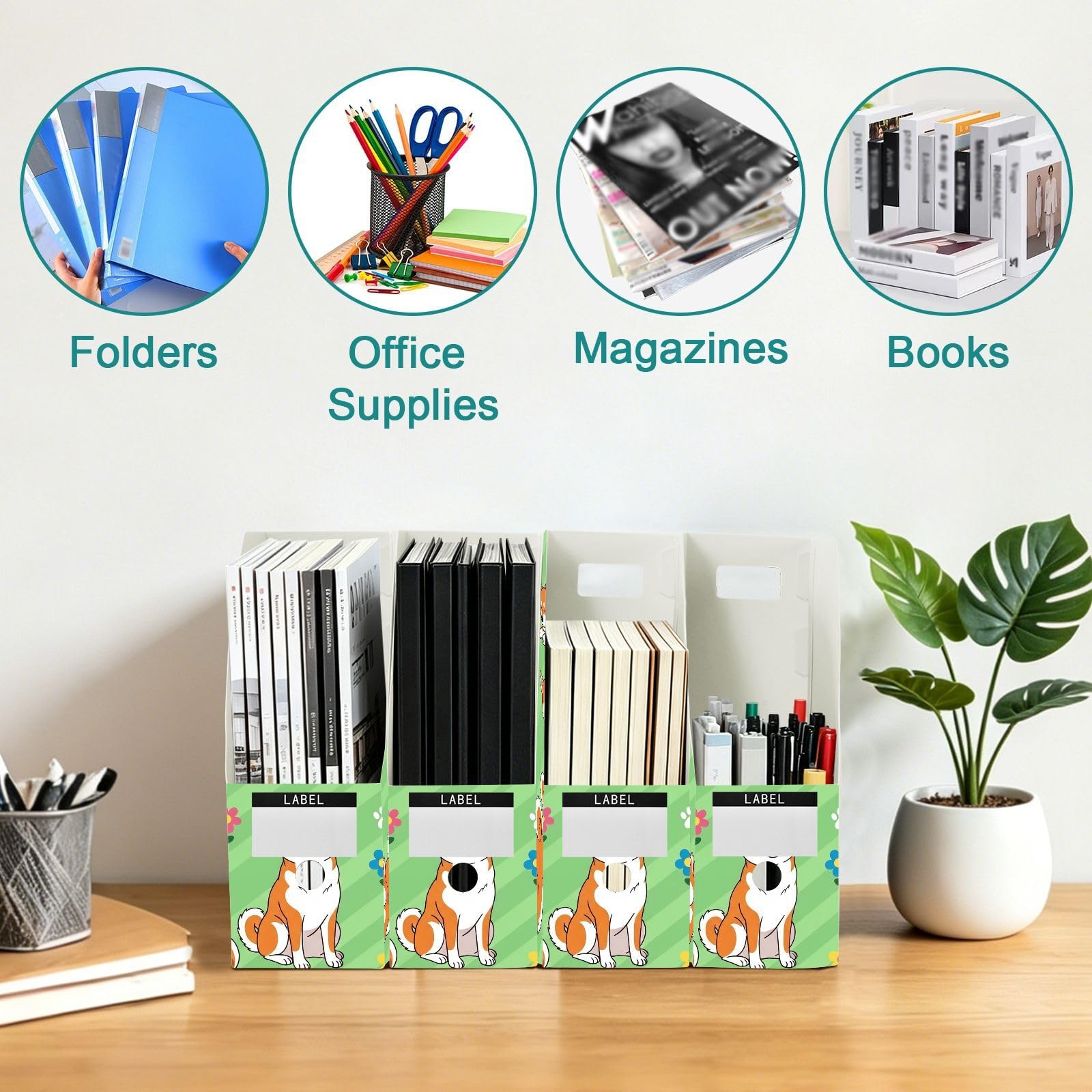 Organiseur de bureau pliable à plat en forme de chien mignon vert