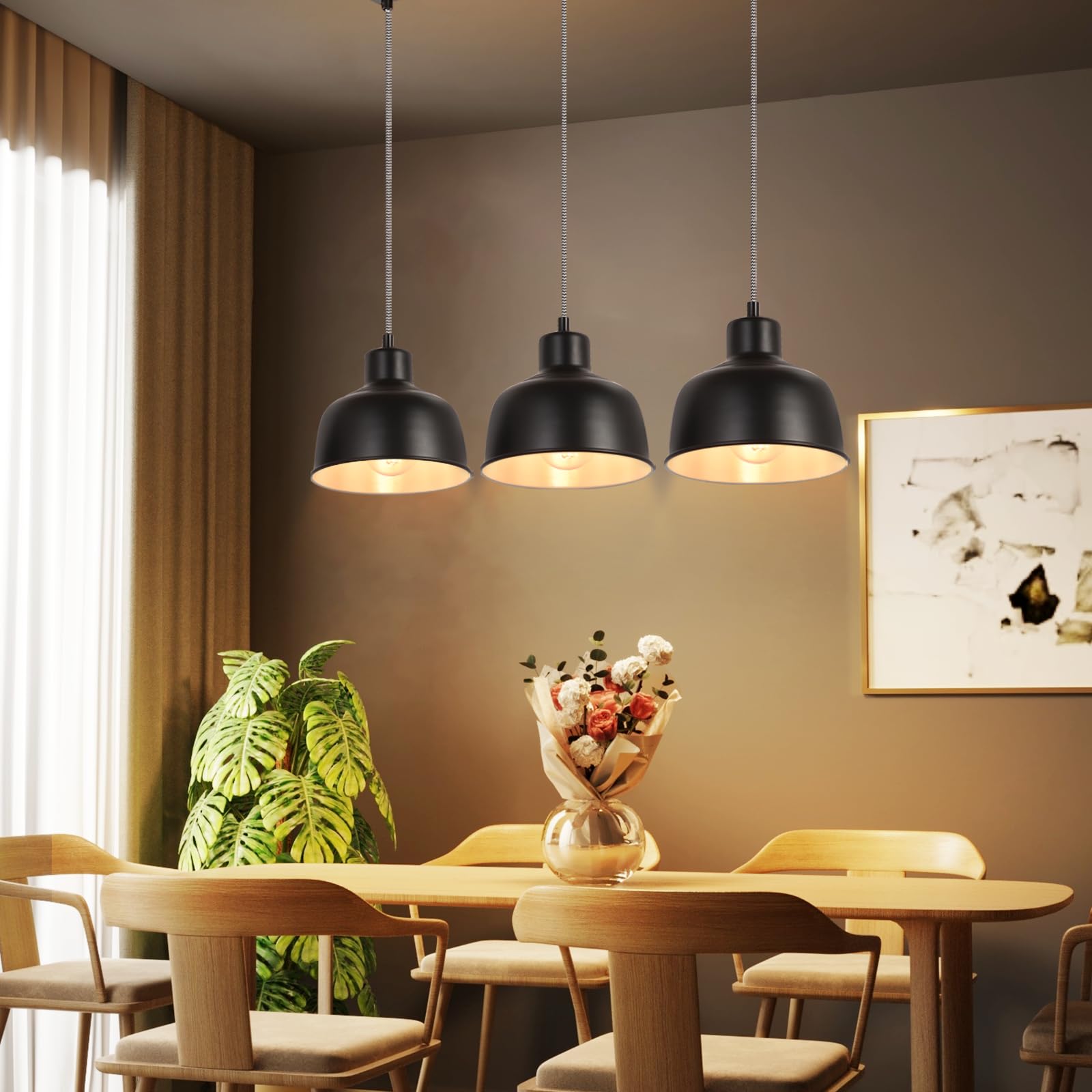 Pendelleuchte Vintage Hängelampe Esstisch - Esszimmerlampe 3 | Flammig Esszimmer Pendellampe Retro Industrial Schwarz Esstischlampe E27 Hängeleuchte für Wohnzimmer Küche Ohne Leuchtmittel