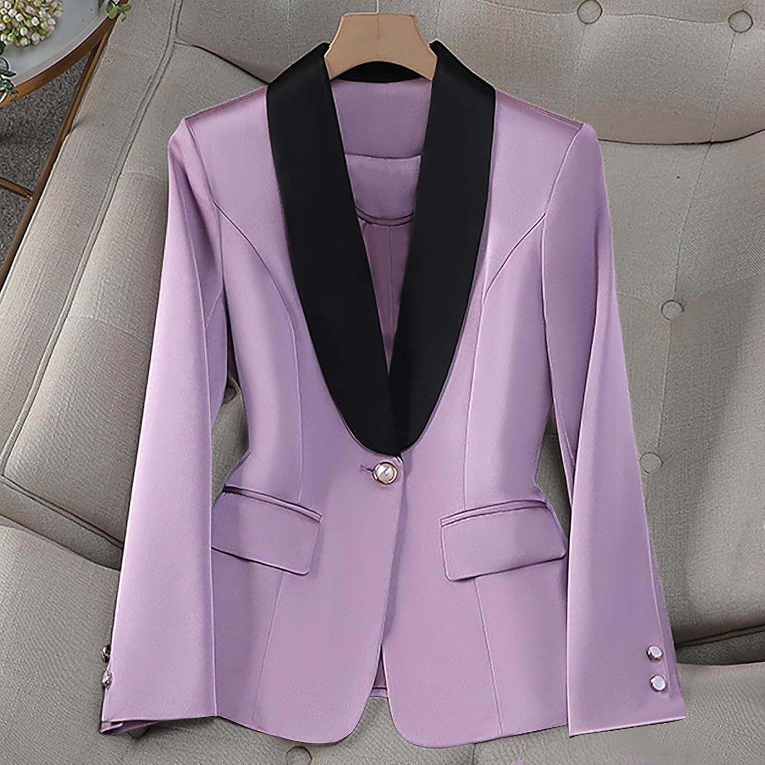 Womens Shawl Lapel Suit Jackets Open Front Color Blocking Jacket Plus Size Stylish Blazer Coat Long Sleeve Blazers