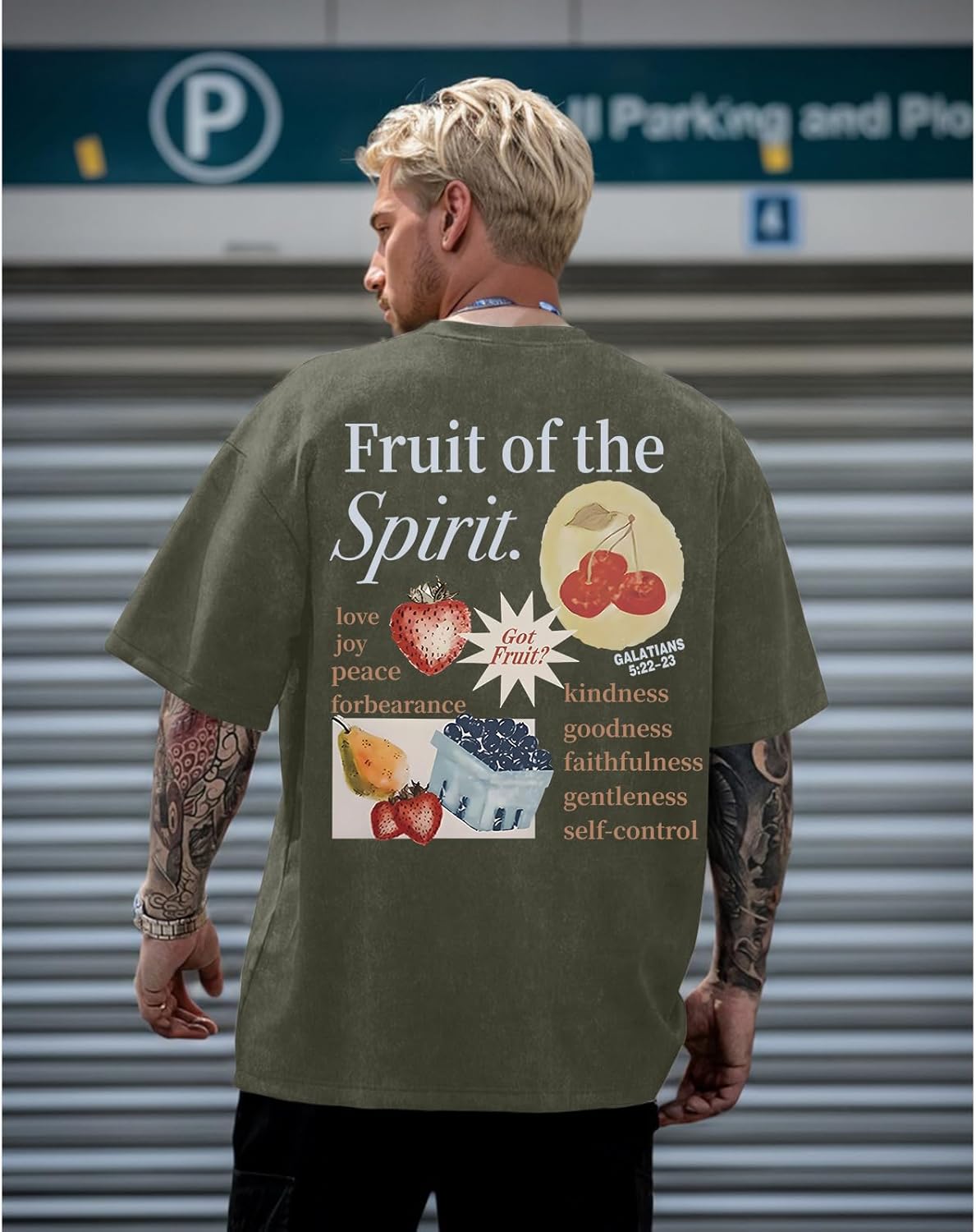 Christian Fruit of The Spirit Shirt for Men Jesus Religious Shirts Oversized Graphic Tees Acid Wash God T-Shirt Tops - Image 5