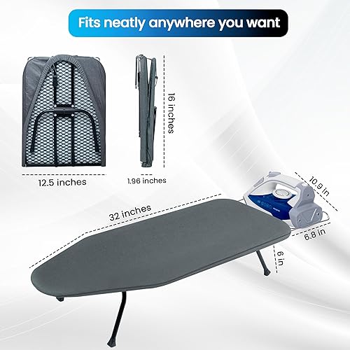 Miniatura 8 de Tabla de planchar de mesa con panel de malla metálica, tabla de hierro plegable, tabla de hierro pequeña resistente con cubierta resistente al calor