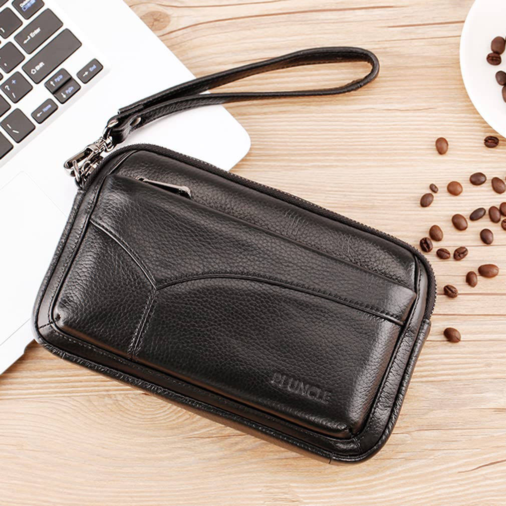 Bolso de mano de cuero Billetera para hombre Soporte de pulsera Bolsa de muñeca Paquete Bolso de negocio.., 03-Negro