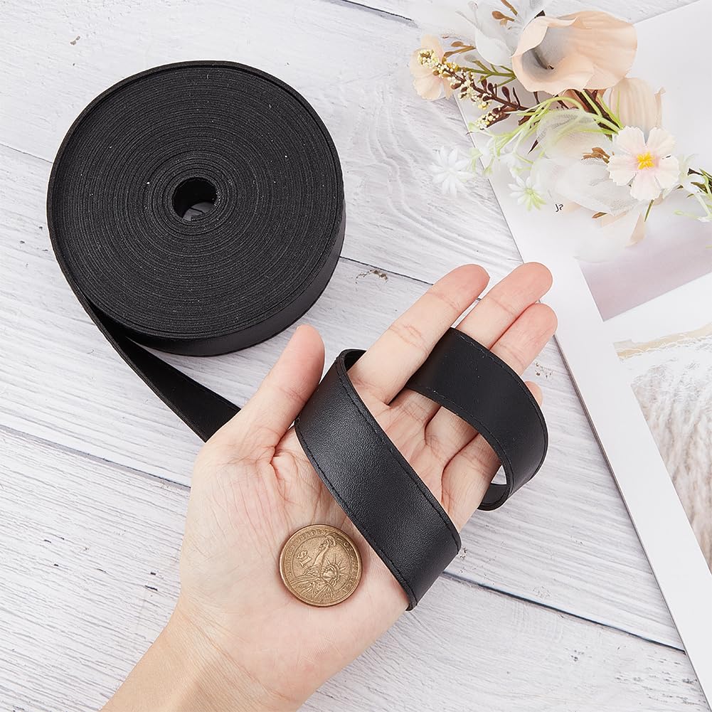 GORGECRAFT 5M x 25mm Black Leather Strap Double Sided Flat Leather Cord 2mm Thick Imitation Leather Strips Threads Strings for DIY Crafts Handle Wrap Belt Pet Collars Jewelry Making Tooling Workshop - Image 3