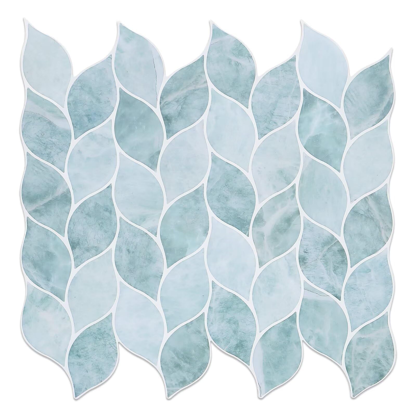 Tilingview 10 Pieces Peel and Stick Tile for Kitchen Backsplash, Leaf Shape Premium Vinyl Self-Adhesive Mosaic for Home Decor (Sea Green)