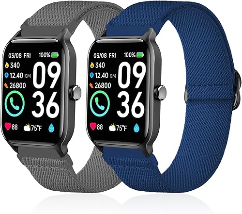 Miniatura 7 de Lzwldan Paquete de 2 correas elásticas de nailon compatibles con Woneligo Smart Watch W13, correas elásticas suaves para reloj FITVII H56ENOMIR