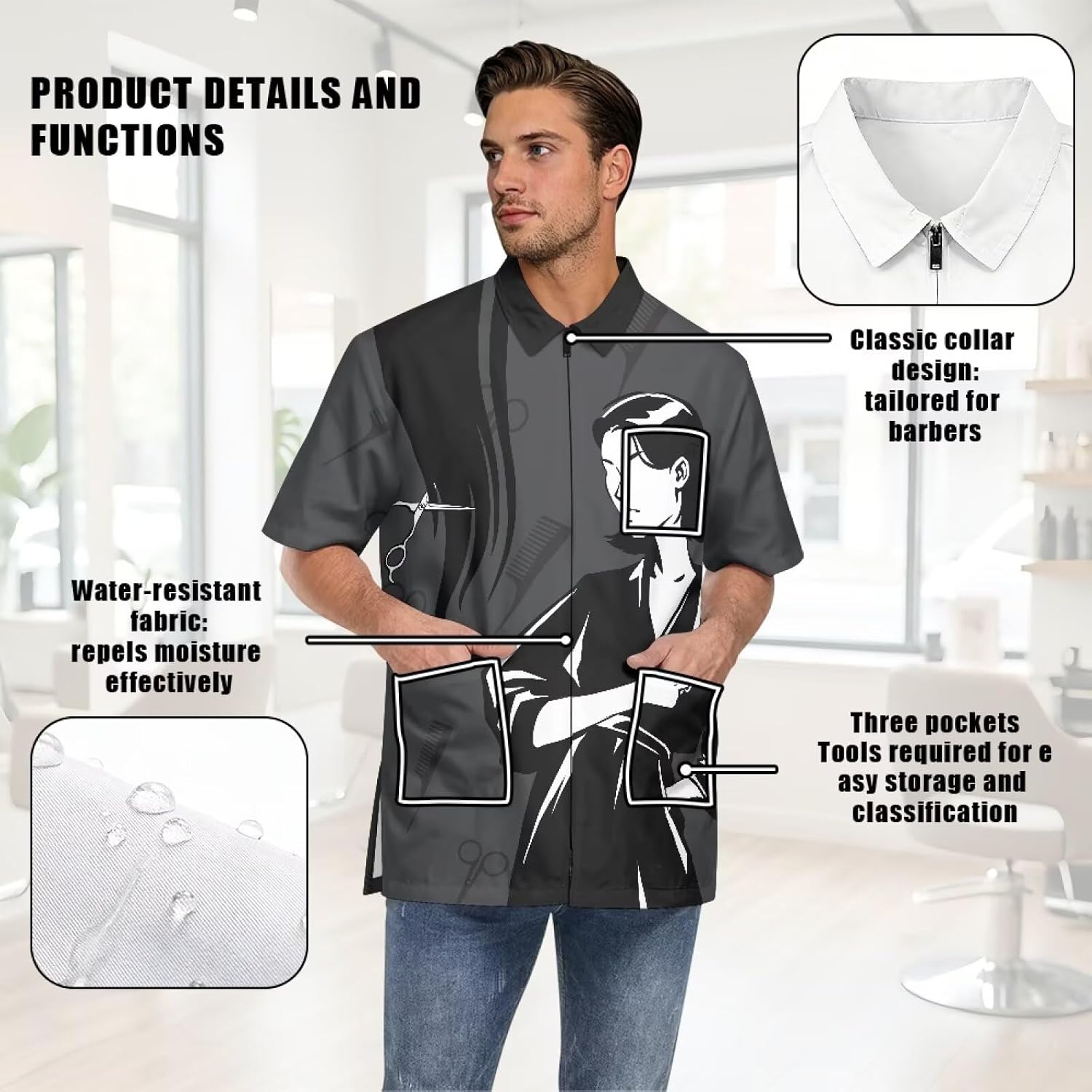 Hairstylist Smocks Jacket for Women Men Waterproof Dog Pet Grooming Smock Uniform with Zipper & Pocket