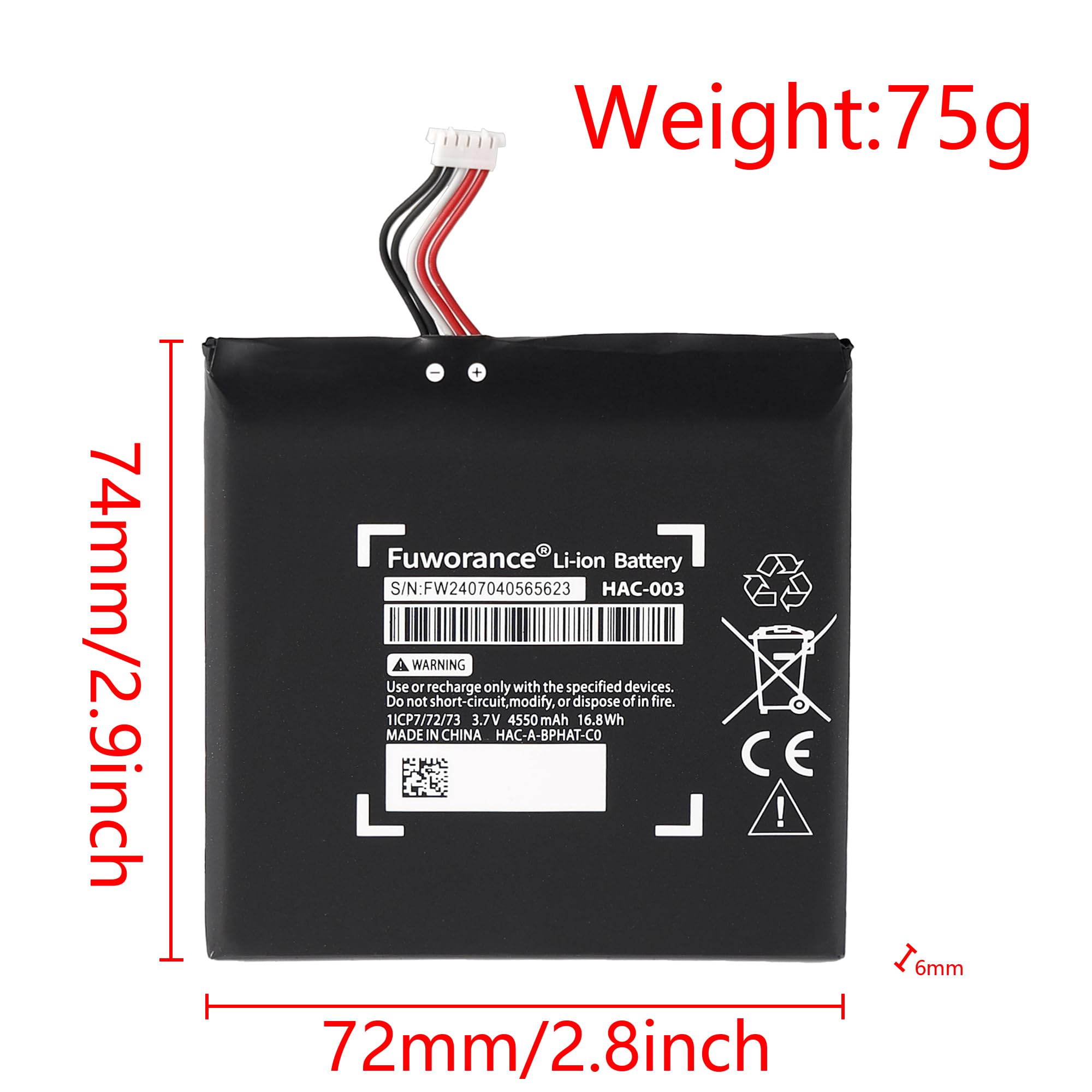 4550mAh 3.7V Batterie Compatible avec Nintendo Switch 2017 HAC-001, HAC-003, HAC-A-BPHAT-C0, HAC-S-JP/EU-C0 Console de Jeu Batterie Li-ION de Remplacement avec des Outils de Réparation