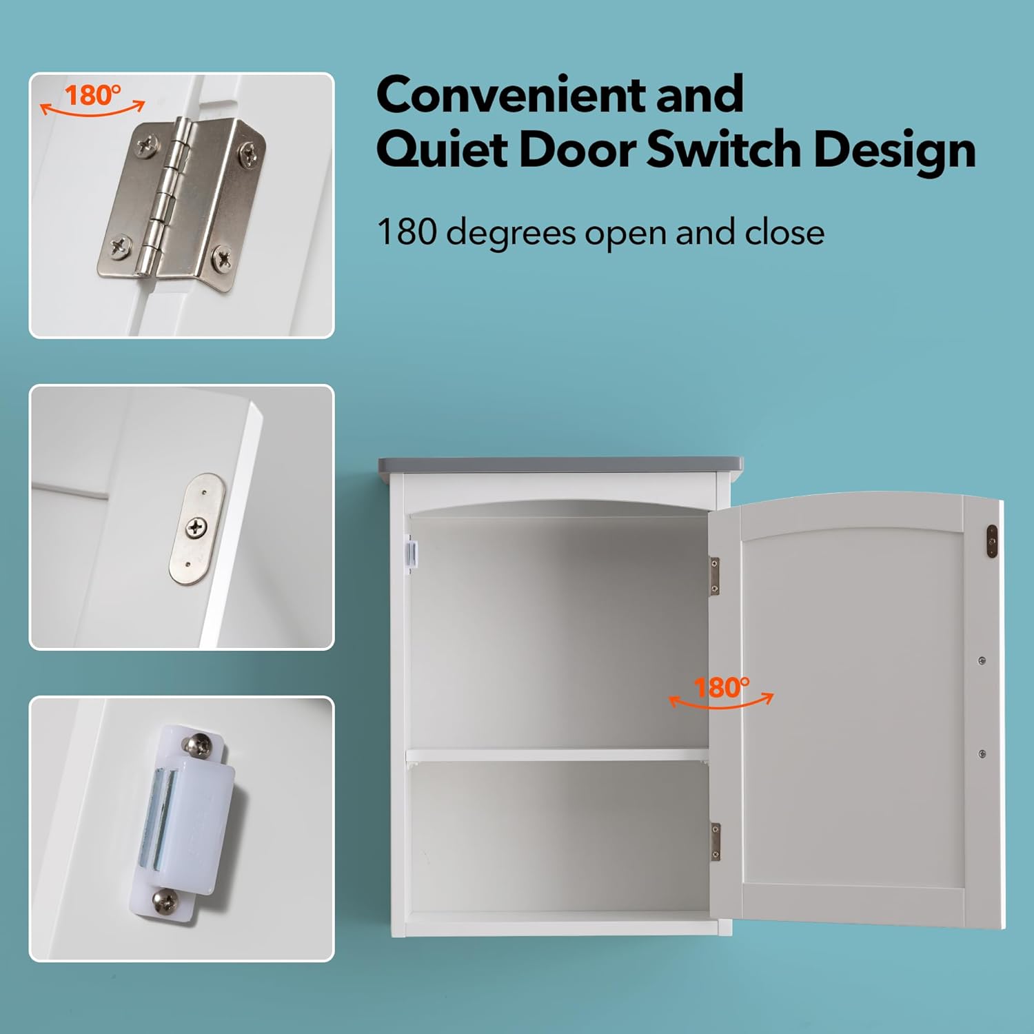 Bathroom Wall Cabinet 15 x 20 Inch Small Wall Cabinets Single Door Over Toilet Medicine Cabinet for Small Bathrooms - Matte White Finish with Gray Top, Soft Close Hinges