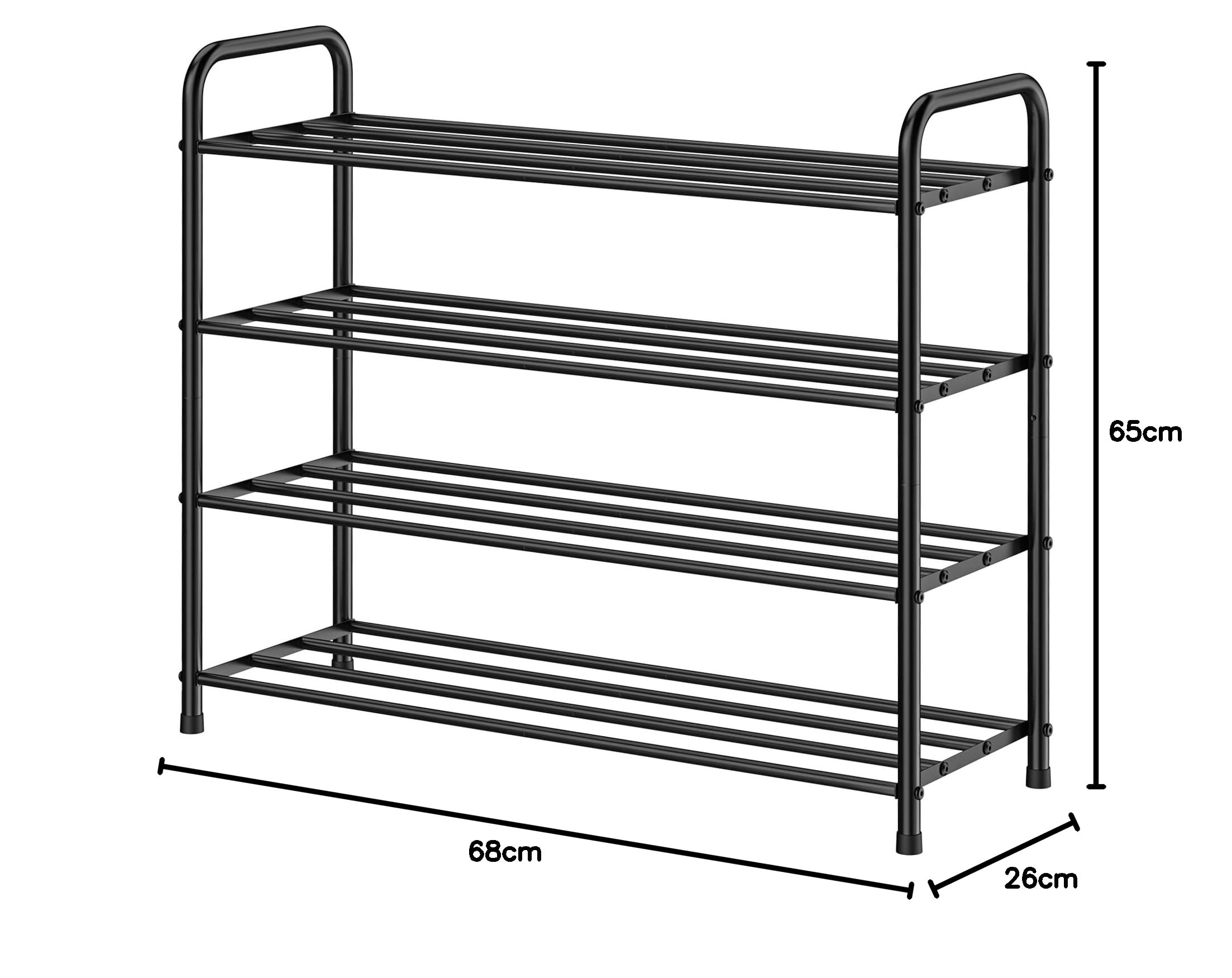 FANHAO Étagère à Chaussures 4 Niveaux en Acier Inoxydable pour Ranger Les Chaussures - Peut contenir jusqu'à 12 Paires de Chaussures, pour Salon, vestiaire et Couloir, 68 x 26 x 65 cm (Noir Mat)