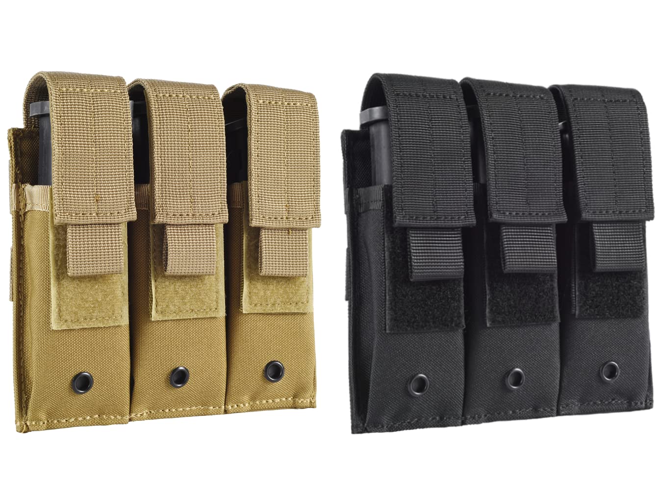 2pc Molle Triple Pistol Mag Pouch Single Double Stack Magazine for 9mm/.40 Calibers Glock S&W M&P, Sig 226/229 P365 P365XL and Springfield 1911