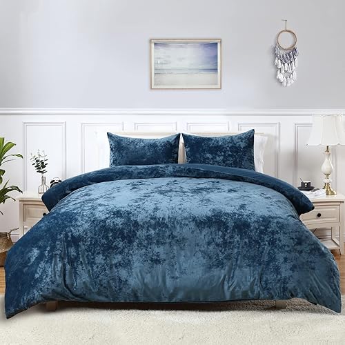 Miniatura 10 de CAROMIO Juego de funda de edredón de terciopelo tamaño Queen, funda de edredón de terciopelo ultrasuave de lujo, 3 piezas