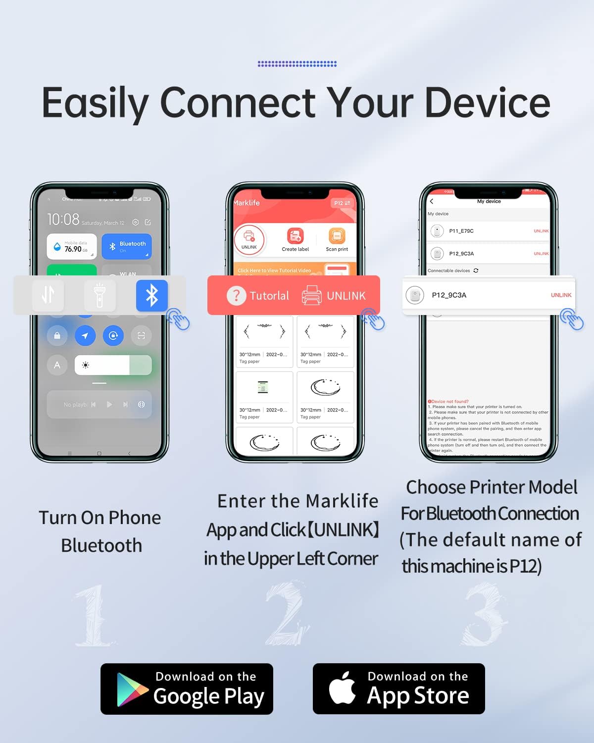 Steps to connect MARKLIFE P50 via Bluetooth in the app