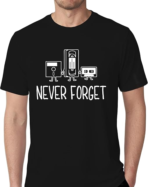 Witty Fashions Never Forget Floppy Disk VHS Cassette Tape Music Men's T-Shirt