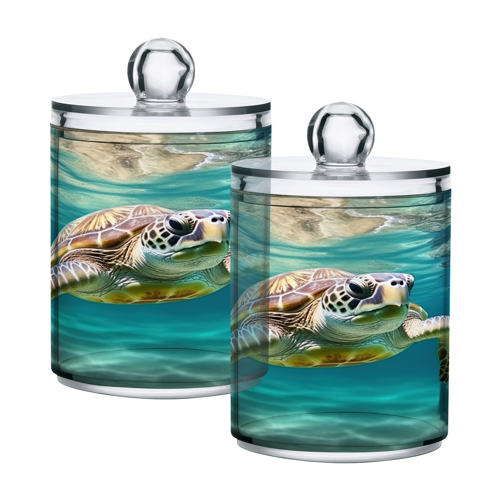 Green Turtle 2PC Airtight Transparent Plastic Storage Jar, Food Storage Container Plastic, Can Store Candy, Salt, Coffee Beans, With lid, Easy To Use