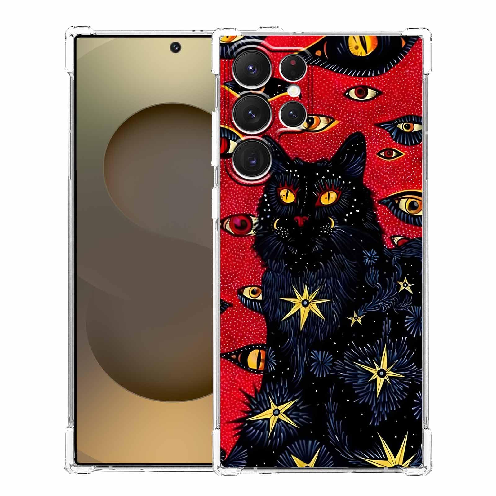 Tobelint Case for Samsung Galaxy S25 Ultra with Hippie Art Design,Trippy Cute Cool Black Cat Pattern,Clear Slim Soft TPU Bumper Phone Cover,6.9”(Cat,