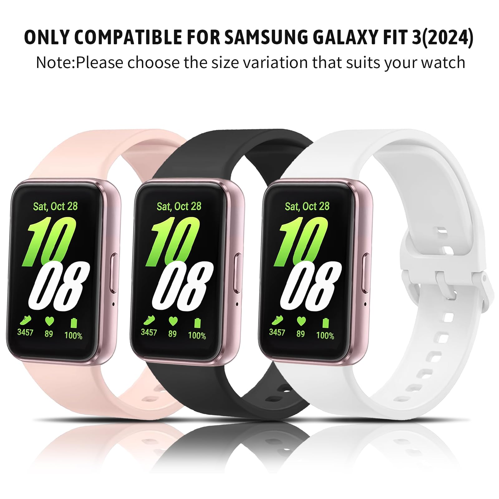 Vancle Etui do Samsung Galaxy Fit 3, 3 sztuki, pełne pokrycie, folia ochronna, twarda ochrona wyświetlacza, folia do Samsung Galaxy Fit 3 (srebrna/różowa/czarna)