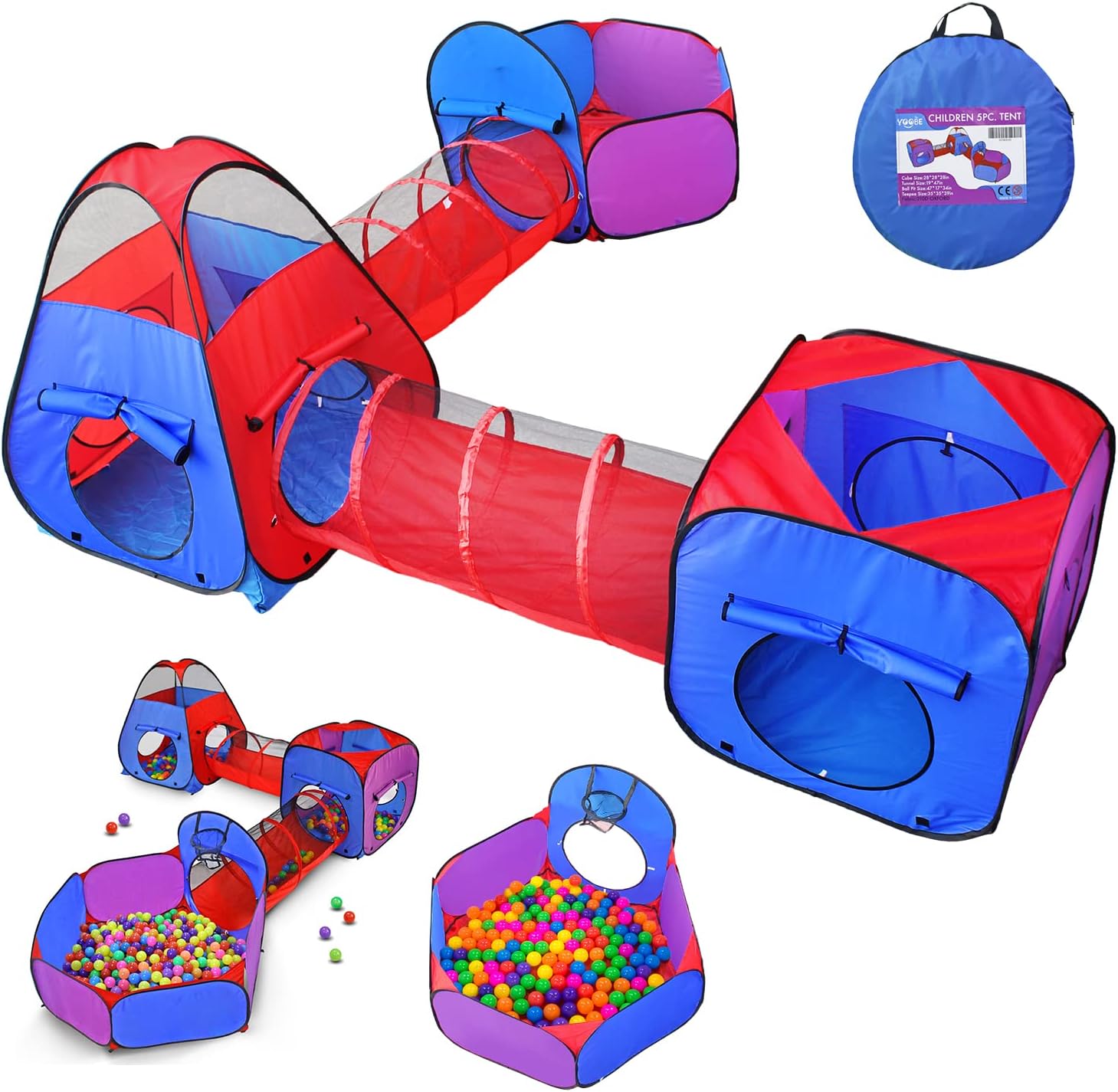 Yoobe 5pc Pop up Play Tent and Tunnels Toy Indoor & Outdoor