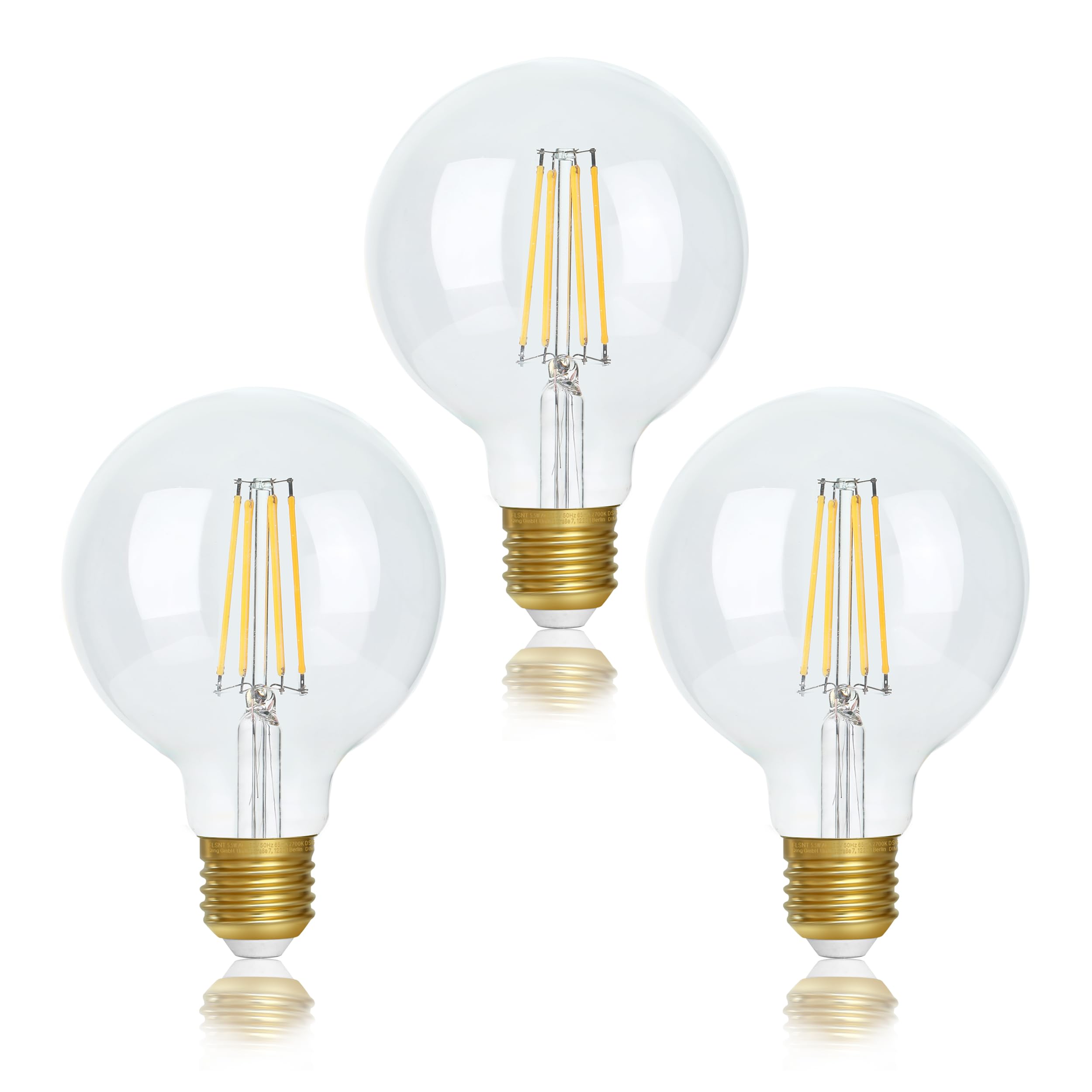 FLSNT Dimmable E27 Screw Bulb 40W, G95 LED Filament Edison Screw in Light Bulb, 5.5W E27 Vintage Light Bulbs Warm White 2700K