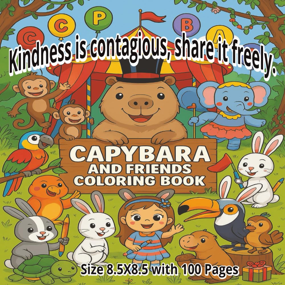 Capybara and Friends Coloring Book for Teens and Kids: Adorable Adventures of the World’s Friendliest Animal – 100 Wholesome Coloring Pages of ... for All Ages | 8.5x8.5 Inch Coloring Book...