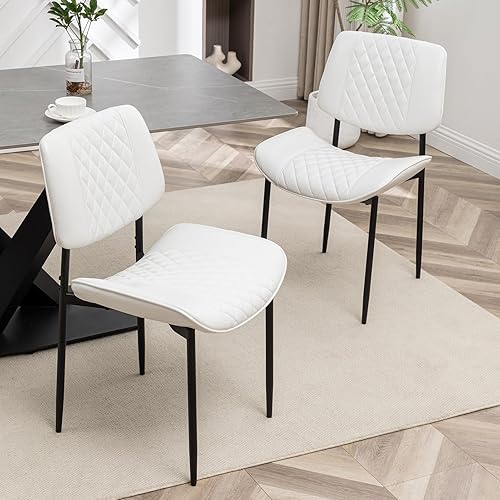 Juego de 2 sillas de comedor modernas, sillas de comedor de cuero con patas de metal, sillas de comedor tapizadas para comedor, cocina, tocador