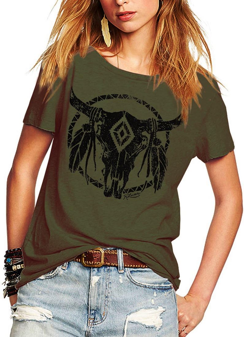 Romastory Womens Street Pattern Novelty T-Shirt Short Sleeve Loose Summer Tops Tee Shirts