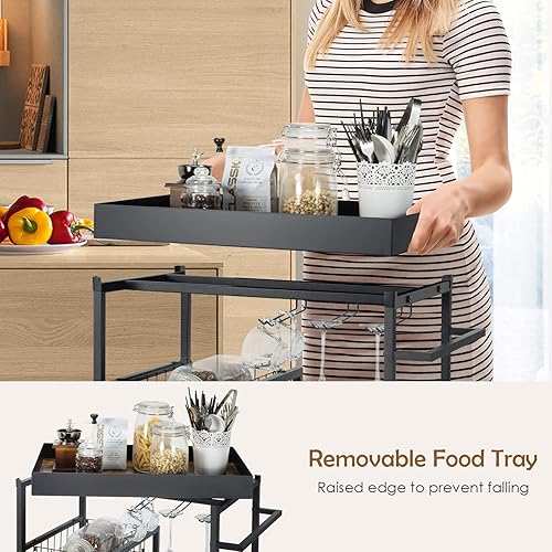 Miniatura 4 de Giantex Carrito de isla de cocina con ruedas, carrito de servicio de bar móvil, con bandeja superior extraíble, estante para vino, soporte para