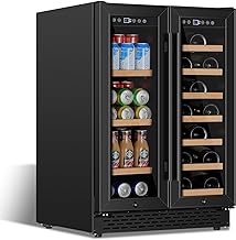 24 Inch Wine and Beverage Refrigerator Under Counter, Dual Zone Black Beverage Fridge with Glass Door&Lock,20 Bottles & 88...