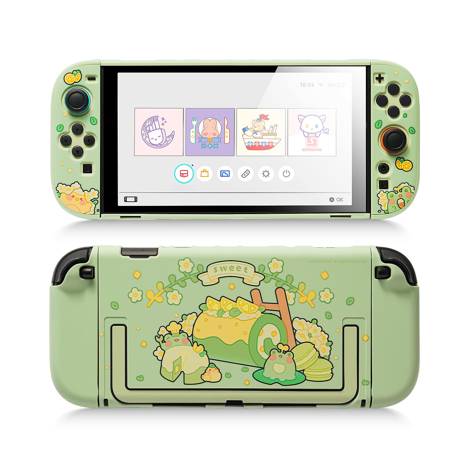 GeekShare Schutzhülle kompatibel mit Switch 2, Harte, schlanke PC-Hülle, dockbares Design für Switch 2 Konsole und JC-Controller – Matcha-Frosch