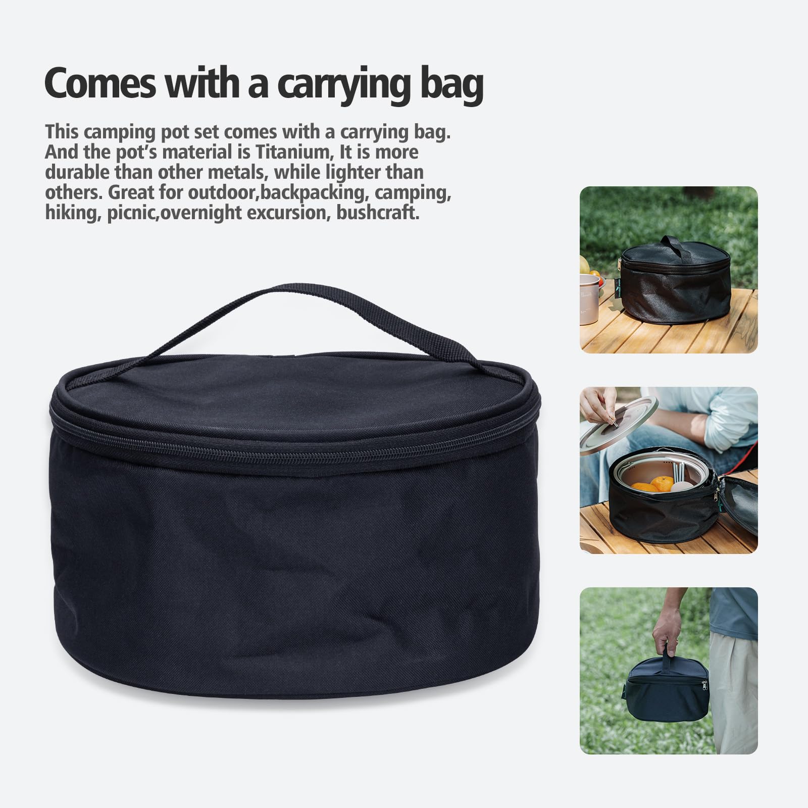 iBasingo Pentola per zuppa di riso in titanio da 2 litri con coperchio pentole da campeggio portatile da cucina kit per interni ed esterni pentola multifunzione ultraleggera fornello multifunzione