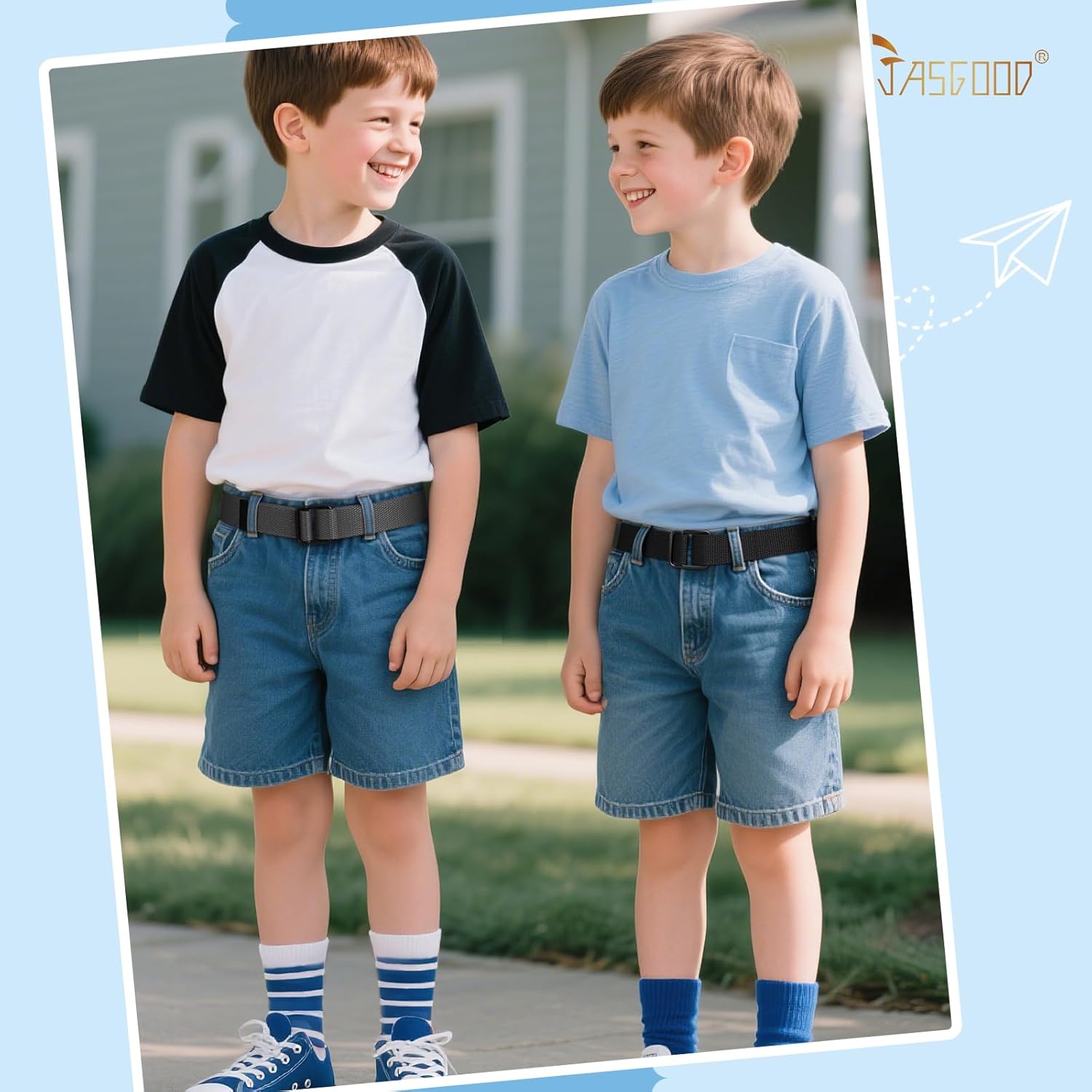 JASGOOD 2 Pack Boys Belts,Kids Canvas Belts Football Baseball Belt with Double Ring Buckle for Softball Pants Jeans - Image 7