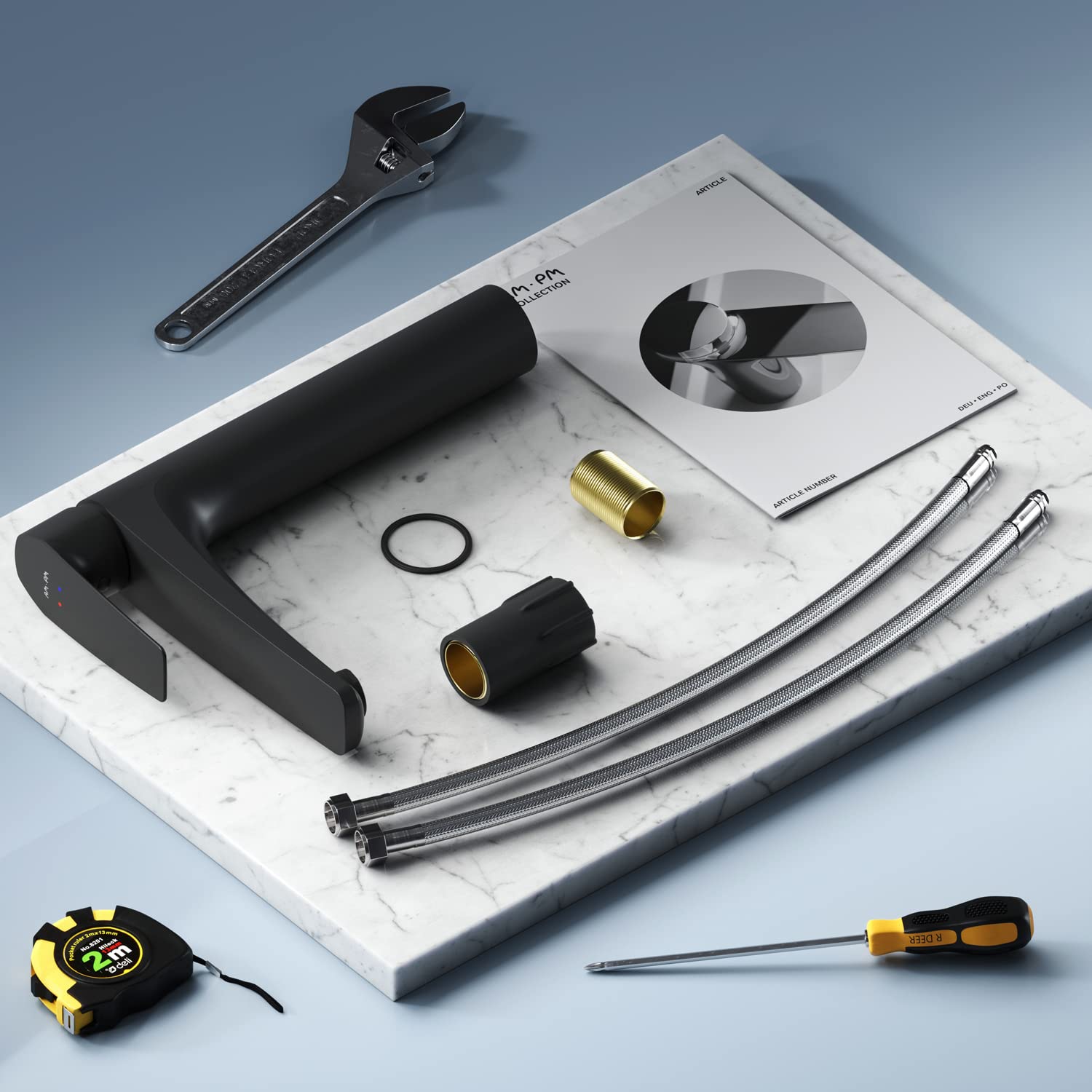 AM.PM GEM FGA92022 Waschtischarmatur Hoch, Wassehhahn Bad mit Hohem Auslauf 220mm, Mischbatterie Waschbecken, Einhebelmischer für Badezimmer, Badarmatur, Schwarz matt