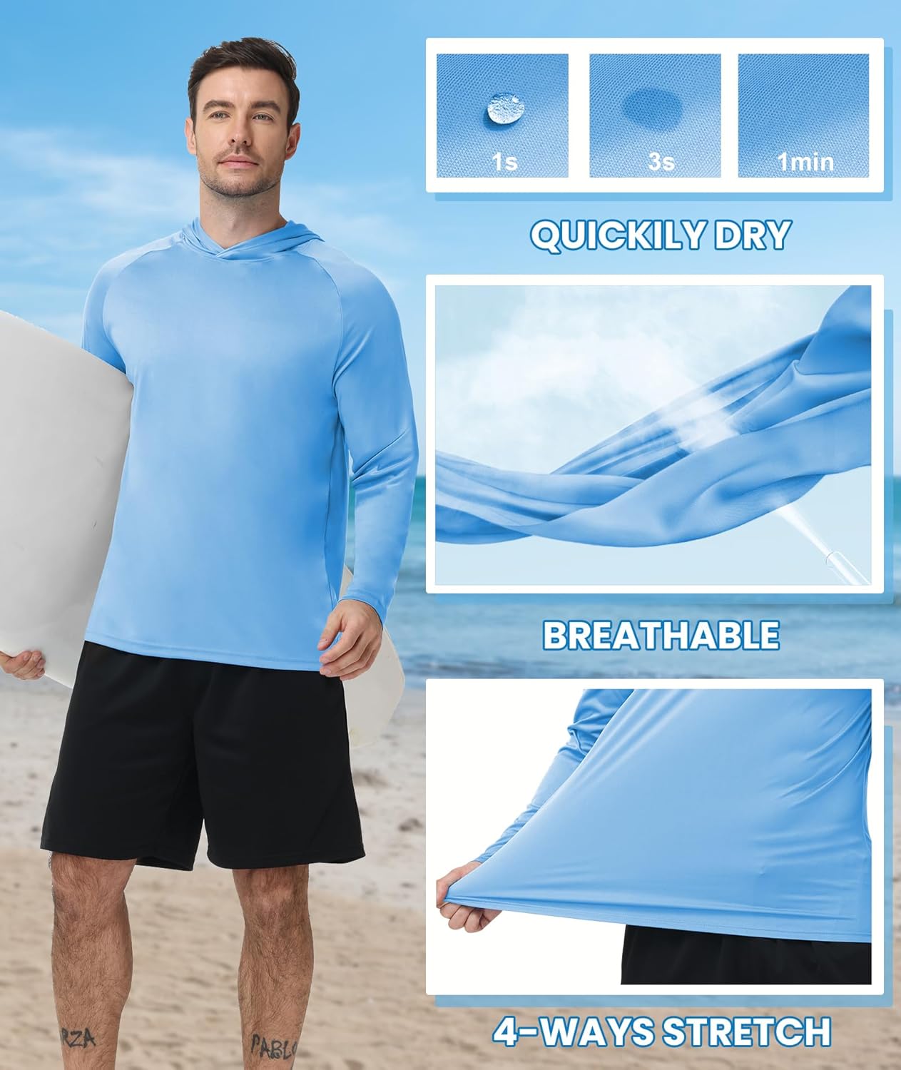 ZITY 5 Pack Men's Sun Protection Long Sleeve Hoodie Shirts UPF 50+ Fishing Shirts Lightweight Athletic Rash Guard Sweatshirts - Image 6