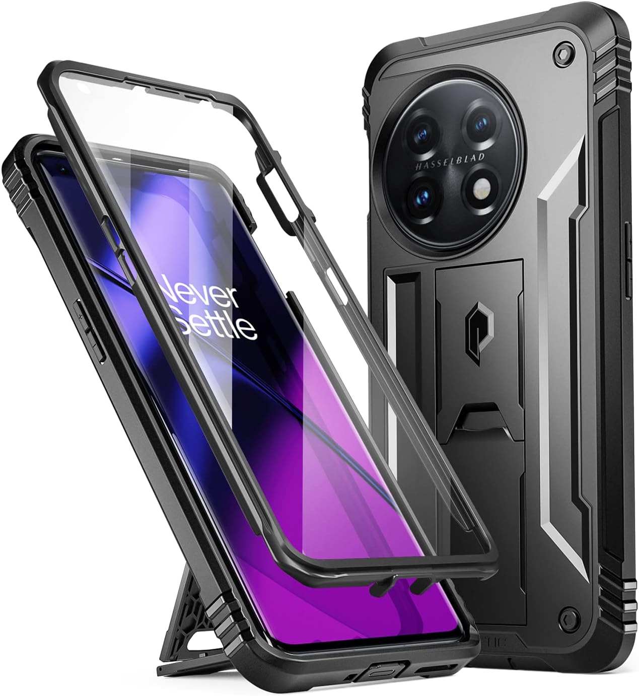 Poetic Revolution Case Compatible with OnePlus 11 5G 6.7 inch (2023 Release), Full-Body Rugged Shockproof Heavy Duty Protective Cover with Kickstand and Built-in Screen Protector, Black