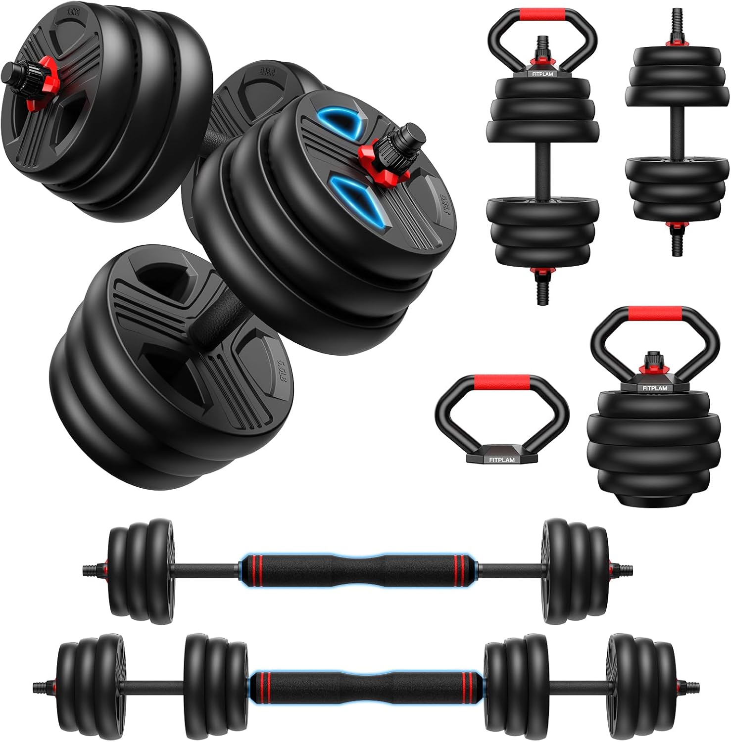 Adjustable dumbbell set,20/35/45/55/70/90lbs Free Weights set with upgraded nut, 5 in 1 Weight Set Used as Kettlebells, Barbell, Push up Stand, Fitness Exercise for Home Gym Suitable Men/Women