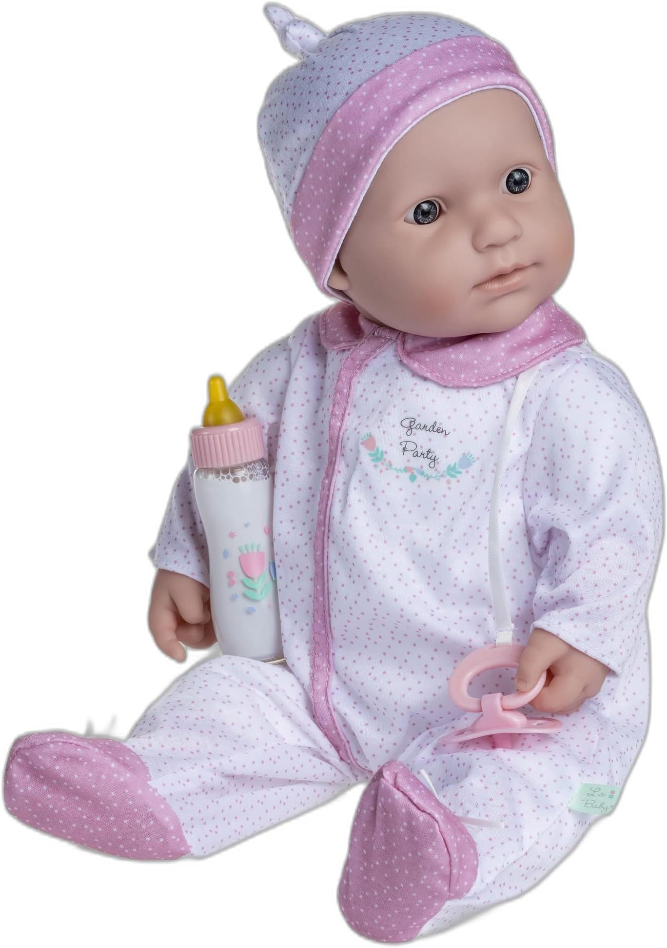 JC Toys La Baby Caucasian 20-inch Small Soft Body Baby Doll | - La Baby | Washable |Removable White and Pink Outfit w/Hat, Pacifier & Magic Bottle | for Children 12 Months +