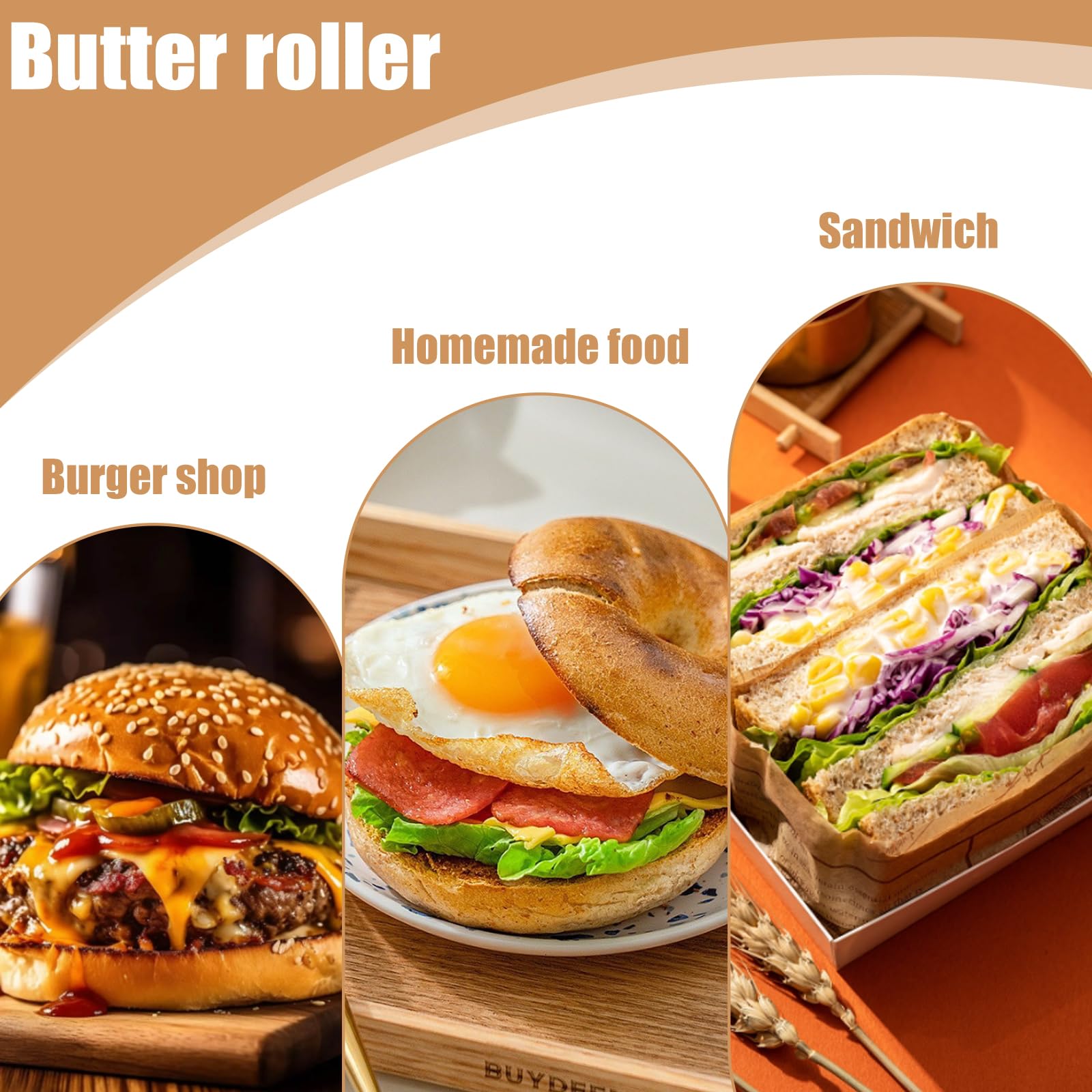 Rodillo de mantequilla de acero inoxidable, rueda de mantequilla para hamburguesas, distribuidor de mantequilla duradero con rueda extraíble, inoxidable e higiénico, dispensador de mantequilla para