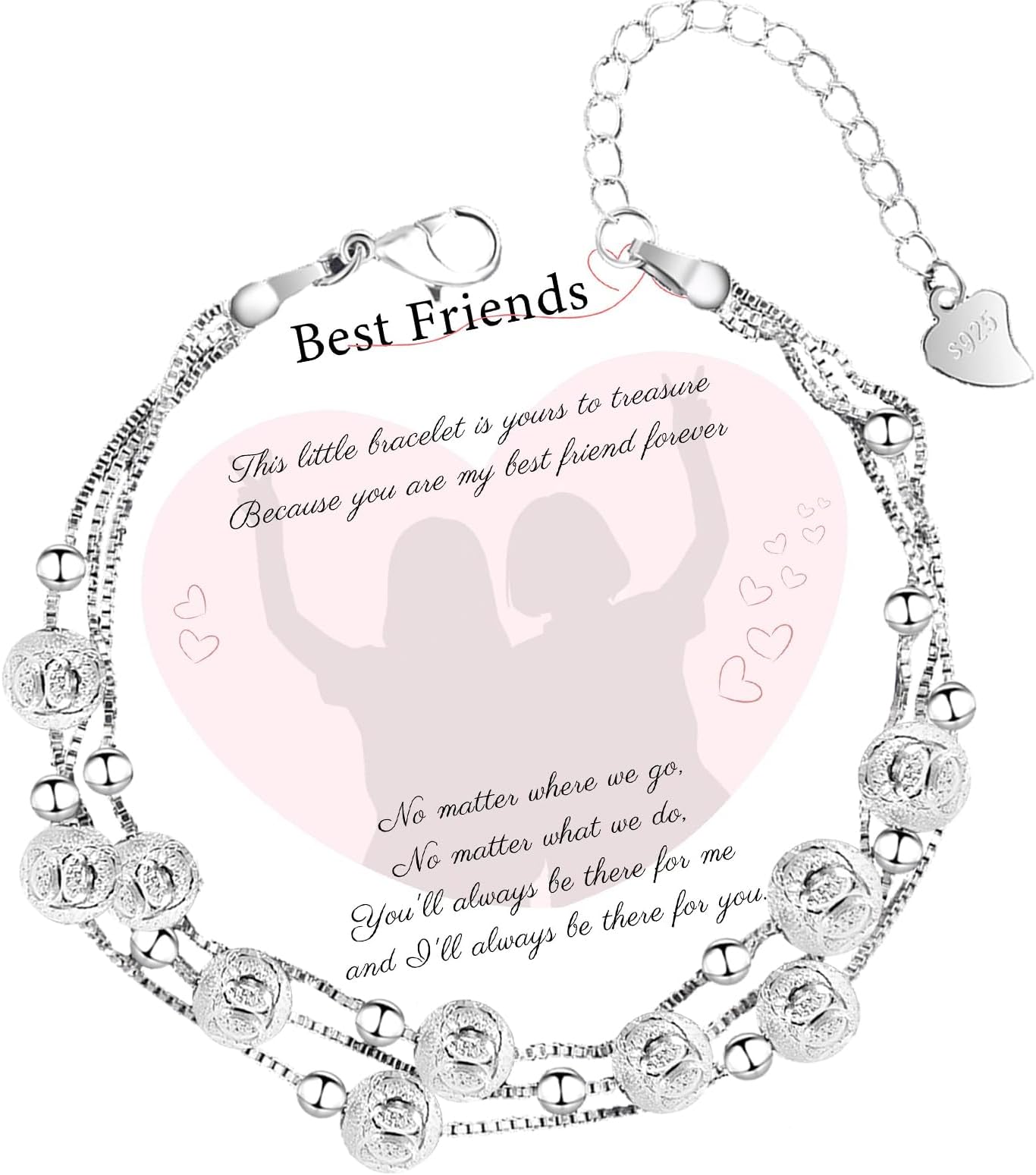 QianSiLi 925 Sterling Silver Charm Bracelet for Women Adjustable Beaded Layered Bracelets Silver Jewelry Gift for Women Teen