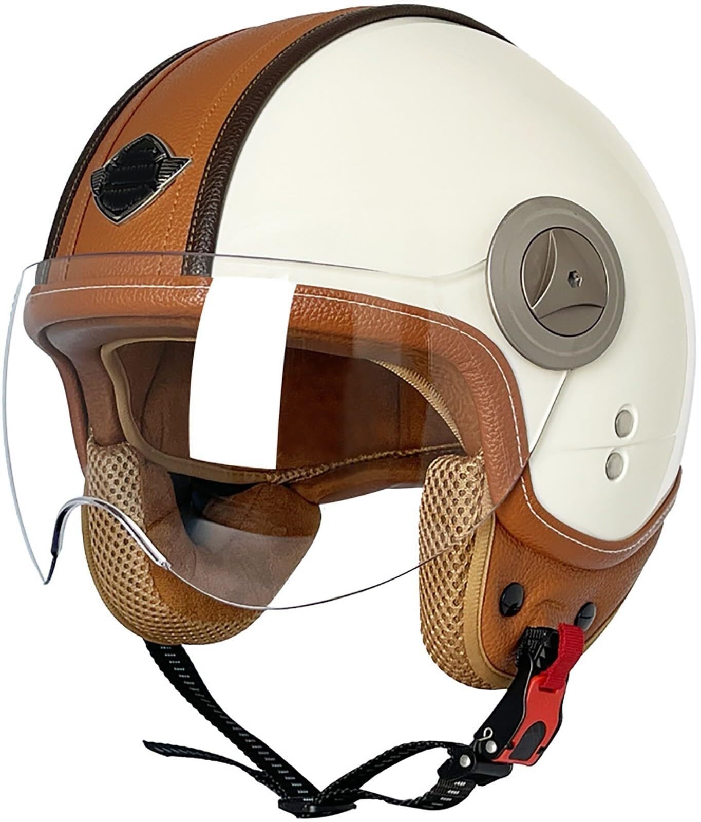 Casque Jet Moto Vintage avec Visière Casque Mobylette Homologué ECEDOT Rétro Demi Casque Moto Vélo Scooter Chopper pour Adultes Homme Et Femme(9,M=57-58CM)