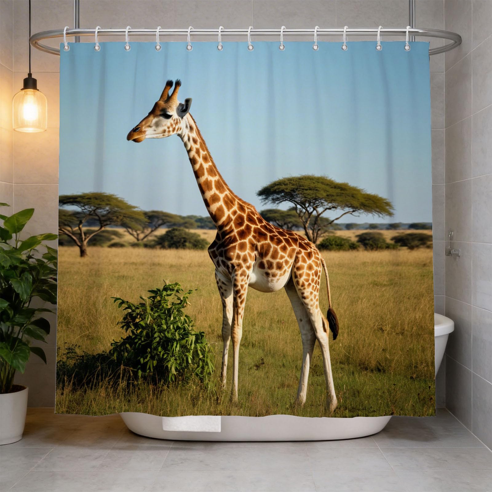 Hongduo 3D Giraffe Shower Curtain for Stalls Bathtubs Wildlife Animal Bathroom Decor Shower Curtain Set Polyester Fabric Waterproof 200x200cm/79X79 Inch with Hooks