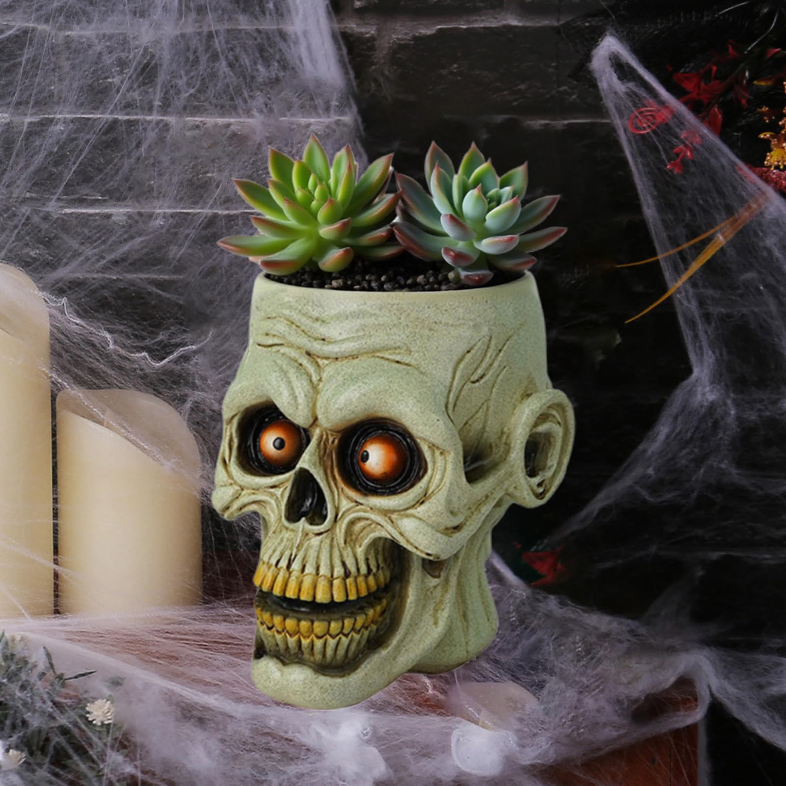 Czaszka doniczka z żywicy ludzka czaszka doniczka Halloween miska na cukierki gotycka doniczka na sukulenty dekoracja biurka do domu biura