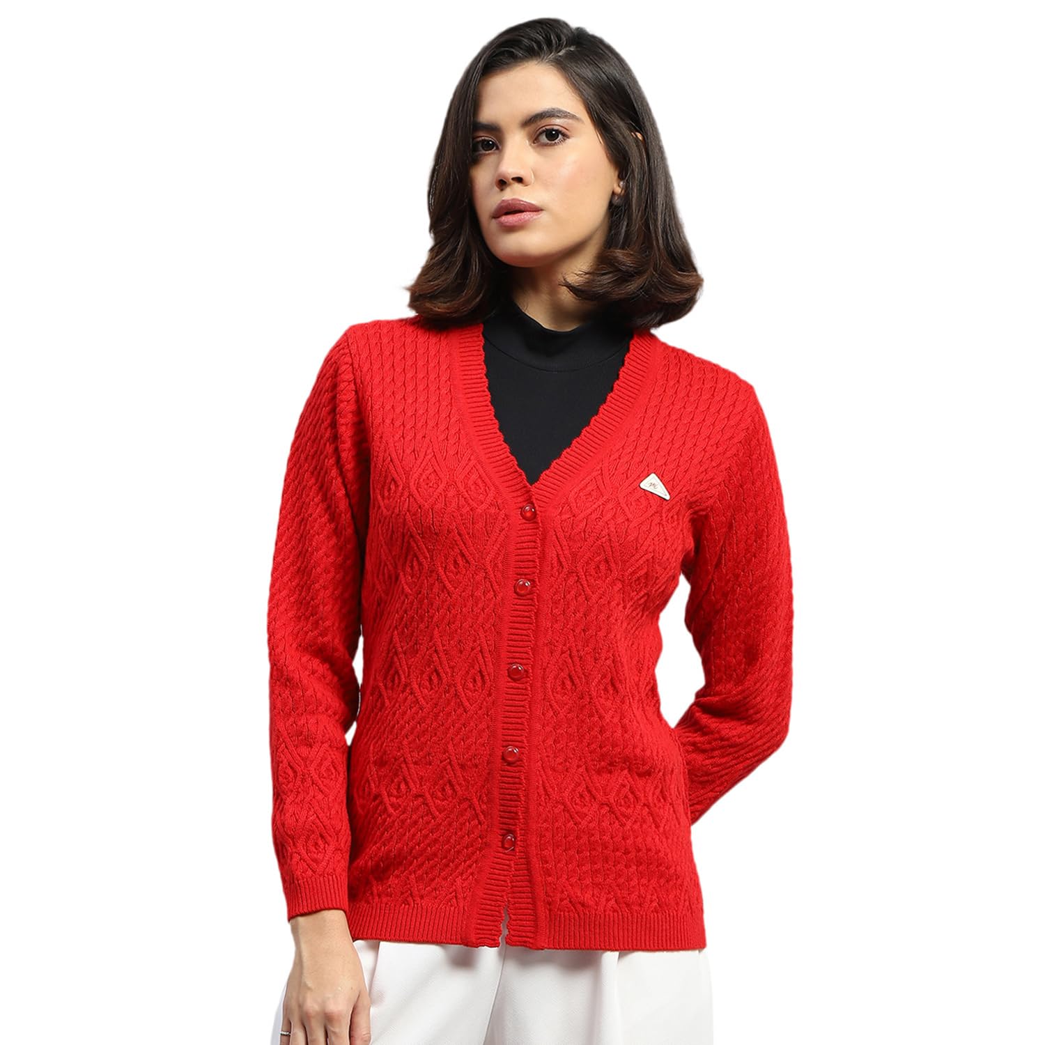 Womens Self Design V Neck Full Sleeve Cardigan (1243503VN)