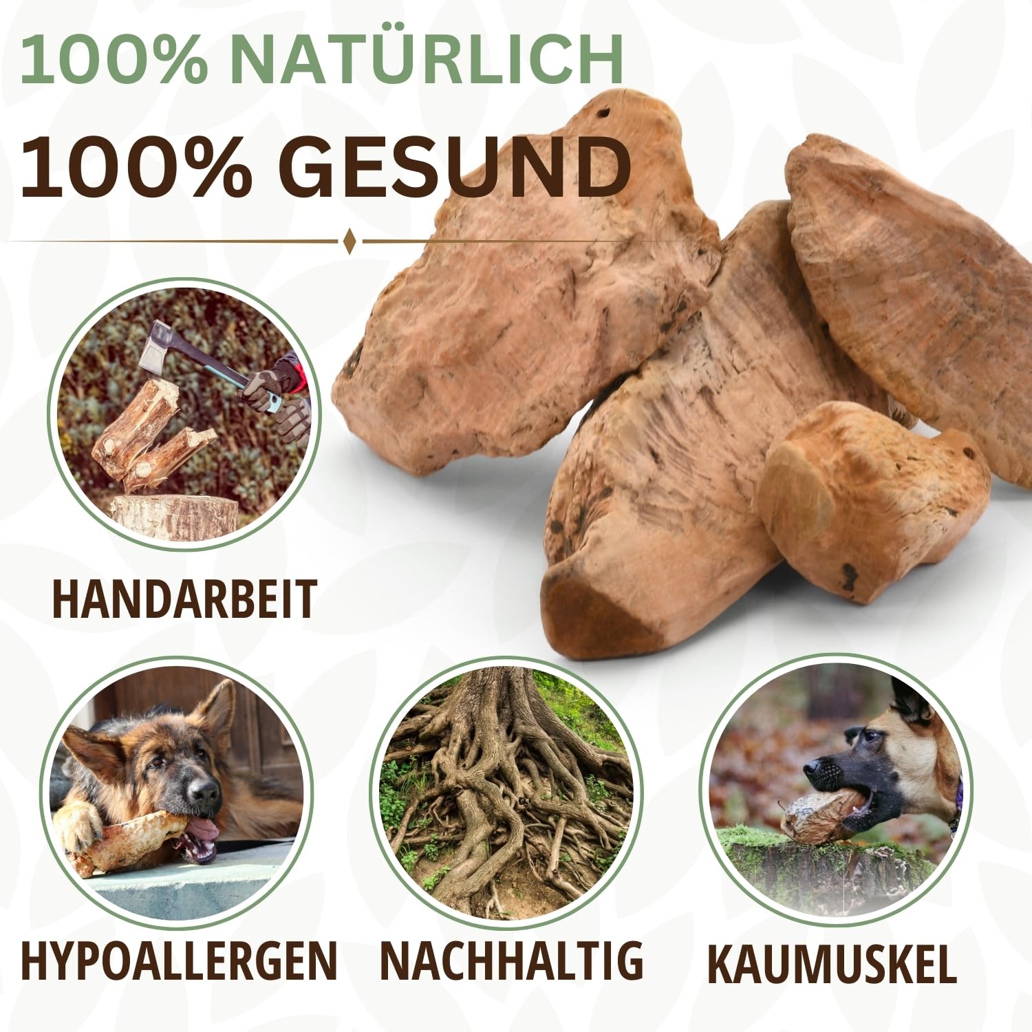 Mordedor Natural Para Perros De Raíz De Brezo | Tamaño S (125-249g) | Sin Aditivos, Hipoalergénico | Ideal Para Higiene Dental Y Masticación
