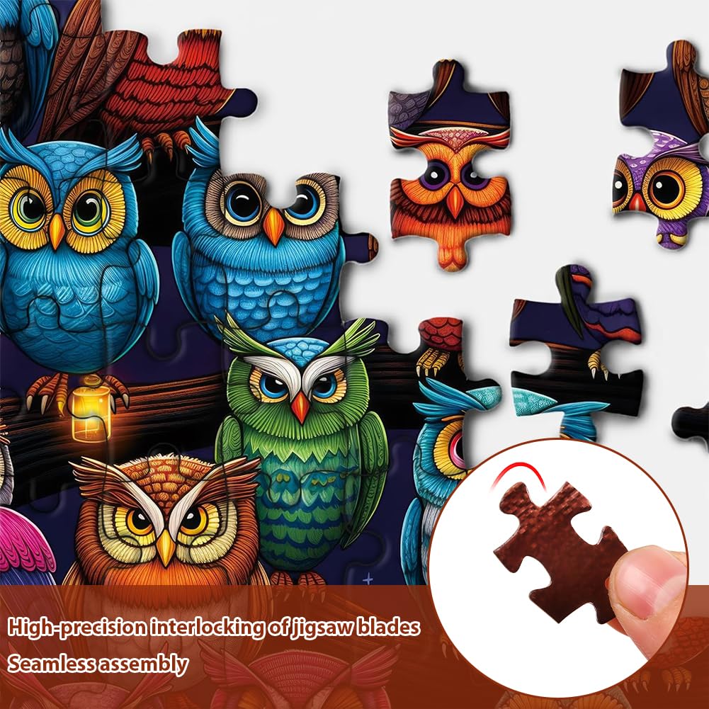 Jigsaw Puzzles for Adults 1000 Pieces, Animal Jigsaw Puzzles 1000 Pieces, Colorful Owl Family Puzzle, Nocturnal Woodland Art - Image 3
