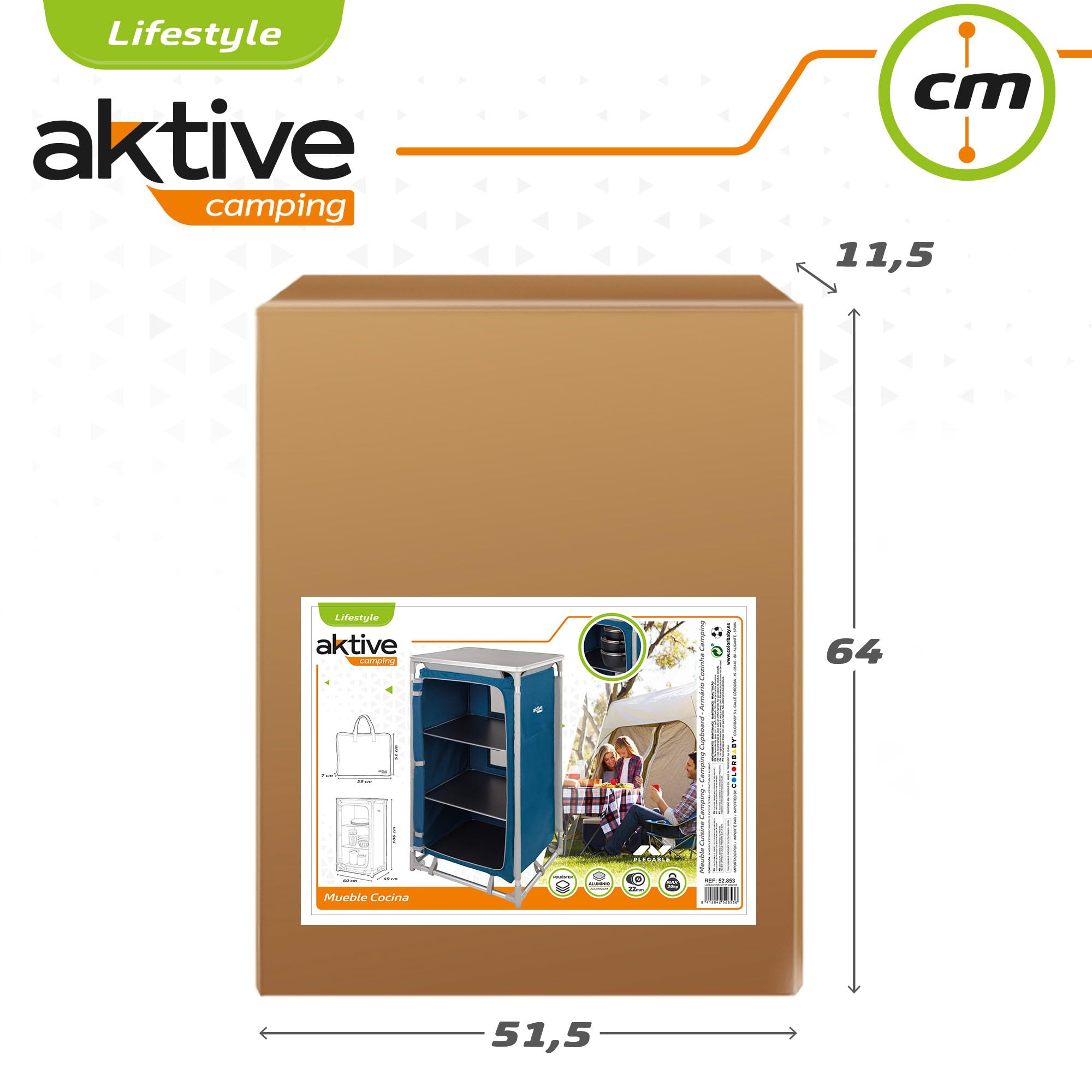 AKTIVE 52853-Mueble plegable cocina, camping, jardín, armario plegable aluminio, armario portátil ligero, 60x49x106 cm, color azul marino