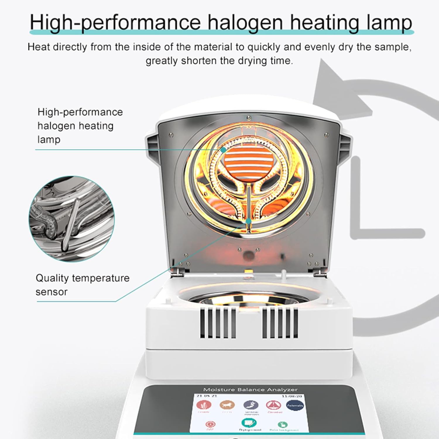 Analizador de humedad, calentamiento uniforme con almacenamiento de datos, temporizador de temperatura ajustable para alimentos, investigación agrícola, prueba de humedad en polvo, 100 g/0,01 g
