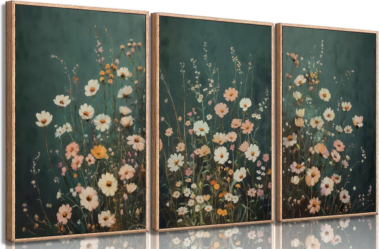 Wildflowers flower Canvas Wall Art Emerald Green Wall Decor Pictures Botanical Landscape Painting Wildflower Field Prints Modern Farmhouse Floral artwork for bedroom bathroom decoration 12x16in