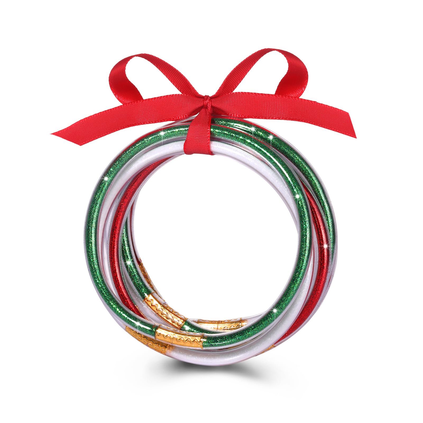 FAERLIIRY Mardi Gras Bracelets Glitter Jelly Bangles Glitter Filled Jelly Silicone Bracelets for Women Girls Bracelets Set for Buddha Girl Waterproof