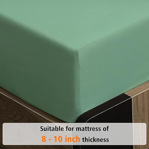 Miniatura 2 de Lirex Sábana bajera ajustable, tamaño Queen, 100% algodón egipcio de 300 hilos, suave y transpirable, color verde claro