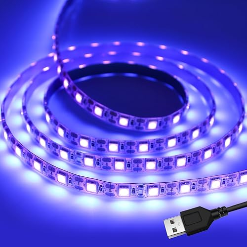 Tira de luz LED negra alimentada por USB, 200cm6.6ft 5V 12W 120 SMD5050 LED 395nm-405nm Luz negra para fluorescente, curado de impresión 3D, carcasa